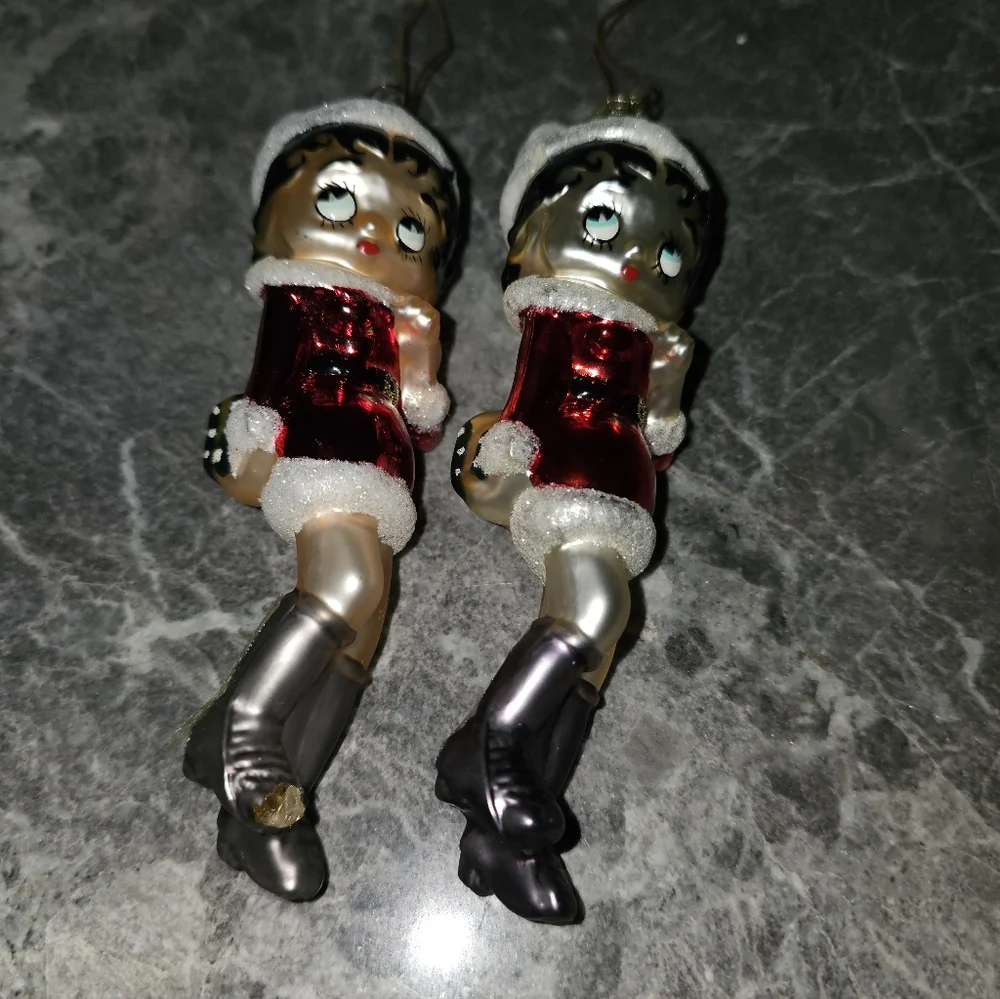 RARE Set of 2 Betty Boop Hand Blown Glass Ornaments - Kurt Adler Style